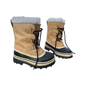 Sorel natural rubber insulated winter boot size 2 waterproof faux fur